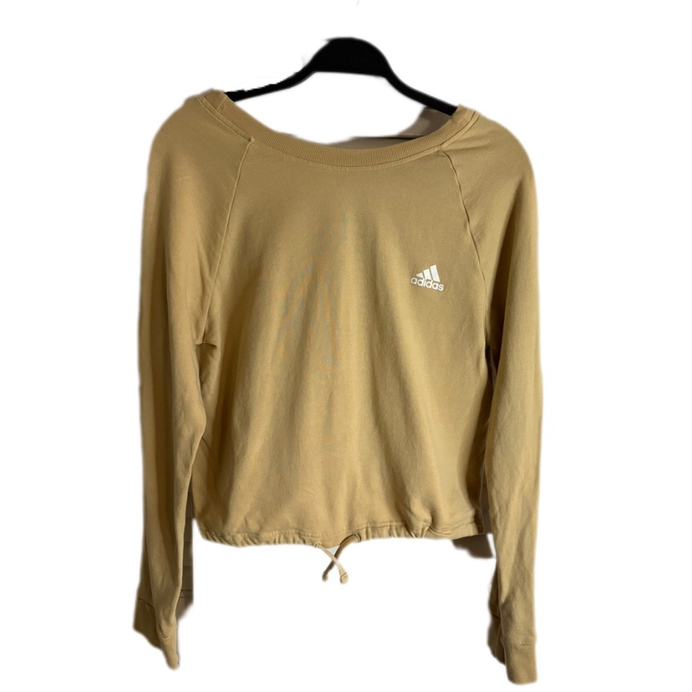 Adidas Women’s Essentials Tan/Beige Crop Low Back Lightweight Sweatshirt - Picture 2 of 5